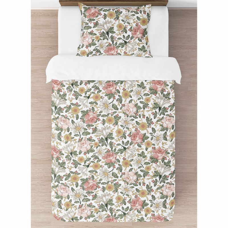 4pc Vintage Floral Twin Kids&#39; Comforter Bedding Set Green and Pink - Sweet Jojo Designs, 3 of 7