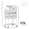 Skyzone 55" Steel Bird Cage with Rolling Stand, 3 Perches, 6 Food Bowls, Toy Hooks, Storage Shelf & - 3 of 4