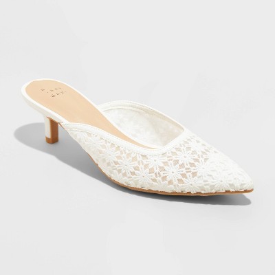 Women's Delilah Floral Embroidered Mule Heels - A New Day™ Off-White