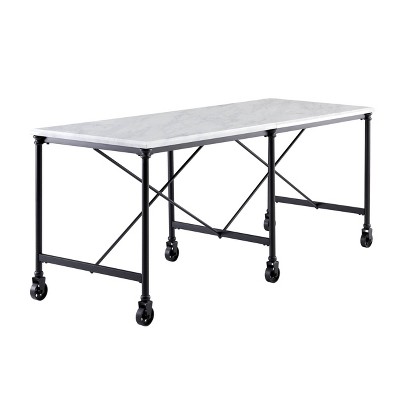 Elda Faux Stone Rolling Kitchen Island Black With White Faux Marble Aiden Lane Target