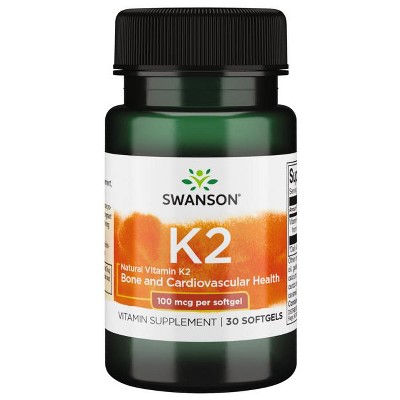 Swanson Vitamin K2 (Menaquinone-7) - Vitamin Supplement Supporting Cardiovascular and Bone Health - Made from Japanese Natto to Help Regulate Calcium - (30 Softgels, 100mcg Each)