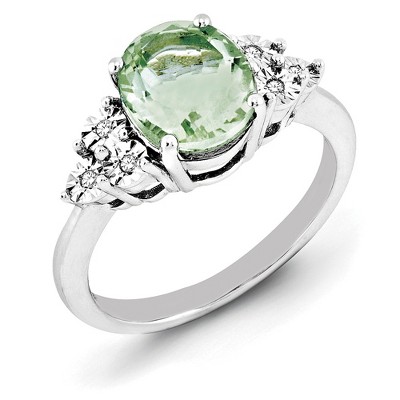 Black Bow Jewelry Oval Green Quartz & .03 Ctw Diamond Ring in Sterling Silver