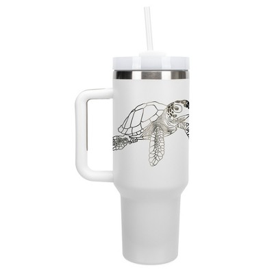 Elanze Designs Sea Turtle Ocean Life Animal 40 oz. Stainless Steel, Large Water Bottle Coffee Mug, Spill & Leak Resistant, Thermal Travel Tumbler with