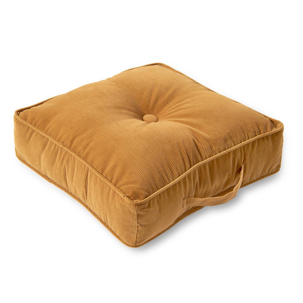 Kensington Garden Omaha Square Floor Pillow Khaki: Indoor Corduroy Cushion with Polyester Fill, Reversible