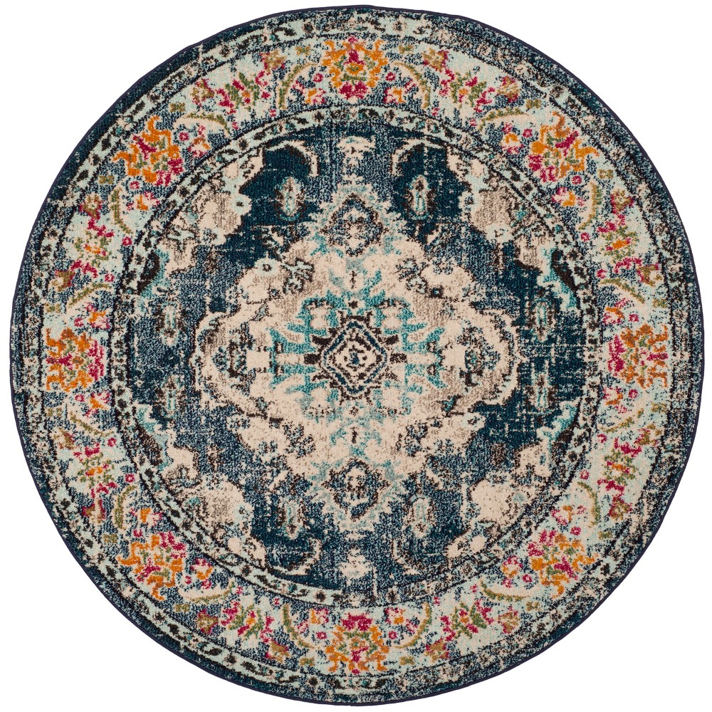 5'x5' Round Saniya Medallion Area Rug Navy/Light Blue Round - Safavieh