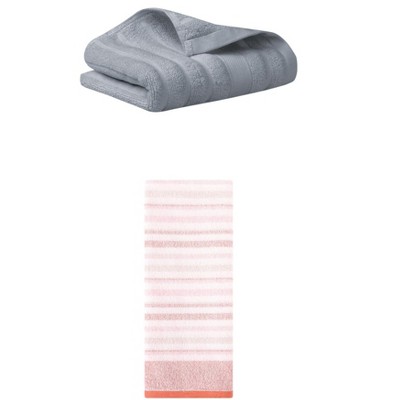 REGALWOVEN Striped Pattern Decorative Cotton Bathroom Hand Towels 14" x 30"/13" x 27" 2 Pcs