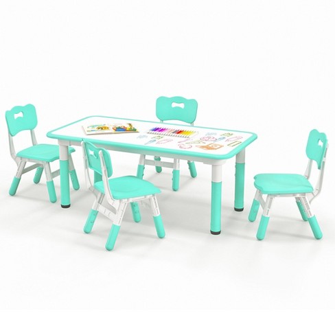 Tangkula Kids Height Adjustable Table And 4 Chairs Set With Graffiti ...