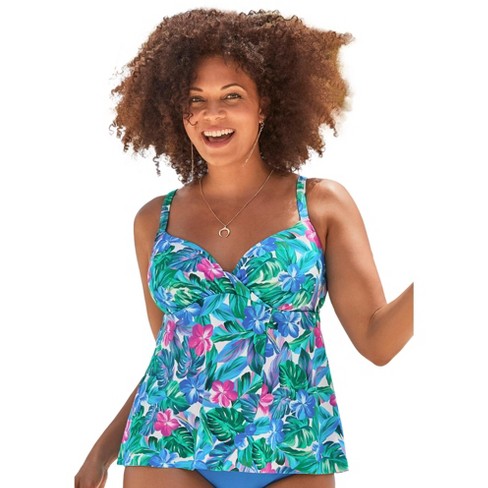 Swimsuits For All Women's Plus Size Bra Sized Faux Flyaway Underwire Tankini  Top, 40 Dd - Light Floral : Target