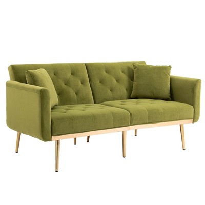 NicBex 65.36 Inch Velvet Convertible Loveseat Sofa with 2 Throw Pillows and Metal Legs for Living Room,Office,Apartment