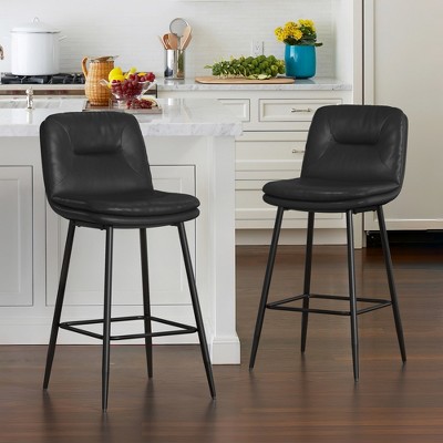 Arceso 1PC 26 Inch Bar Stools, Double-Layer Upholstered Counter Height Bar Stools for Kitchen Island, Faux Leather Barstools with Back and Footrest