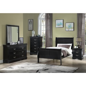 Okak 41" Twin Sleigh Bed Solid Wood Youth Bed Frame with Headboard/Footboard, Low Profile Safe Design for Kids Room, Black - 1 of 4
