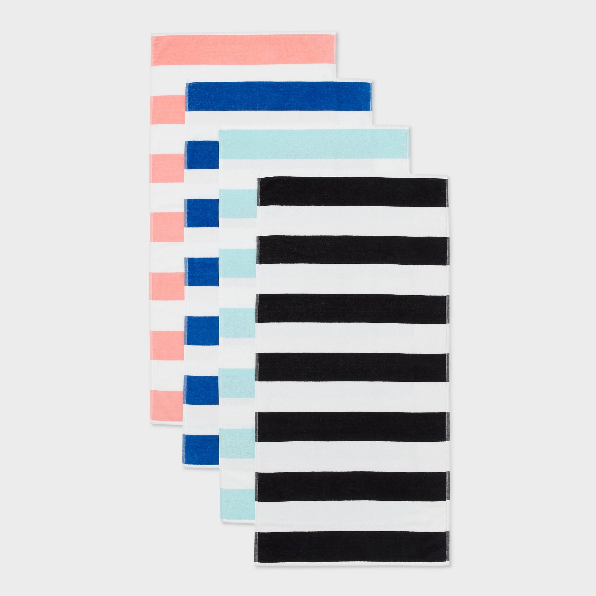 4pk Family Bundle Striped Beach Towel Set Black/Teal/Blue/Peach - Sun Squad™