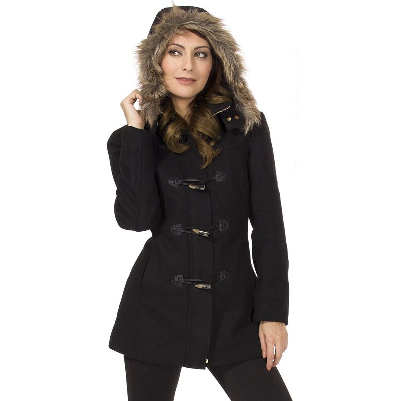 Alpine Swiss Duffy Womens Wool Coat Fur Trim Hooded Parka Jacket, 1 of 11