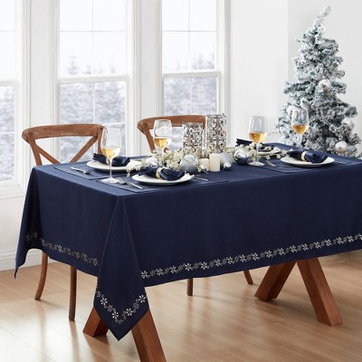 Snowflake Laser Cut Blue Fabric Square Winter Tablecloth