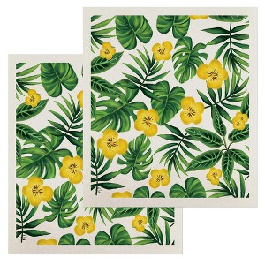 Briarwood Lane Yellow Tropical Flowers Swedish Dishcloth (2-pack) - 1 of 4