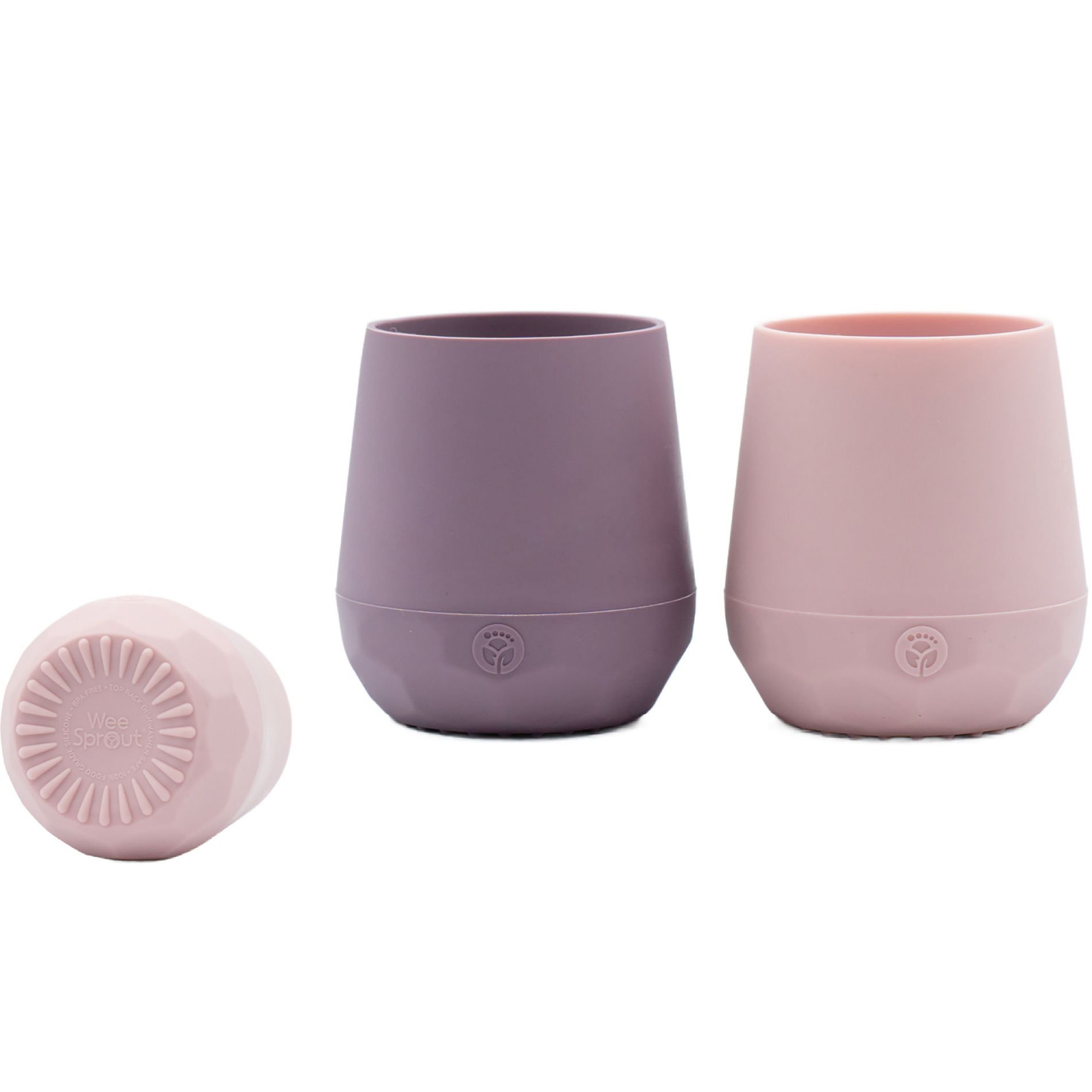 WeeSprout Silicone Baby Training Cups, Set of 2 Soft Silicone Cups - Matte Pink & Matte Purple