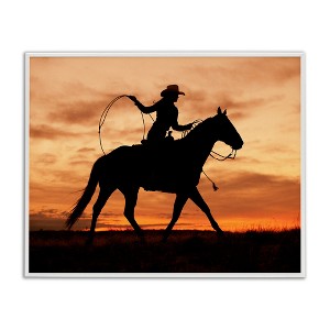 Stupell Industries Cowgirl Sunset Silhouette Southwestern Horse Field Landscape Black Framed Giclee Art - 1 of 4