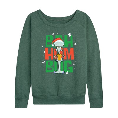 Women's - SpongeBob SquarePants - Squidward Bah Humbug Lightweight French Terry Wide Neck Long Sleeve Shirt
