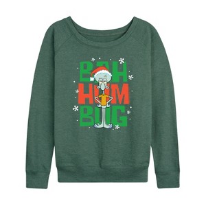 Women's - SpongeBob SquarePants - Squidward Bah Humbug Lightweight French Terry Wide Neck Long Sleeve Shirt - 1 of 4