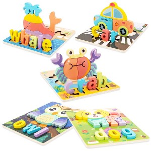 Garvee 8Pack Wooden Puzzles for Toddlers -Jigsaw Puzzles with Words, Animal Car Name Wooden Puzzles - 1 of 4