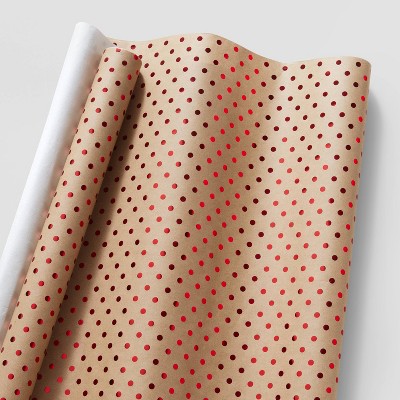 30in 20 sq ft Red Dots Kraft Gift Wrap - Wondershop™