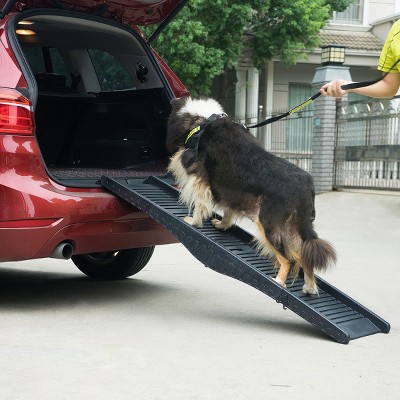 Black 60-Inch Tri-Fold Nonslip Dog Ramp with Raised Sides