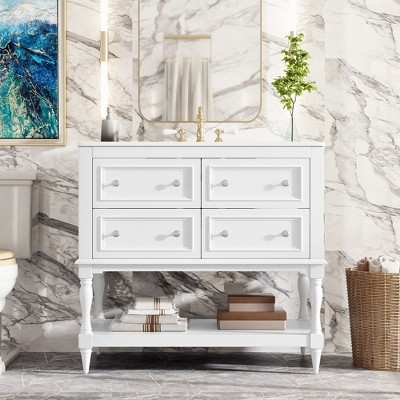 VYNXARIA 36" Bathroom Vanity Cabinet with Sink Combo Set, Undermount Ceramic Sink, Free Standing Vanity Set with 4 Drawers,White