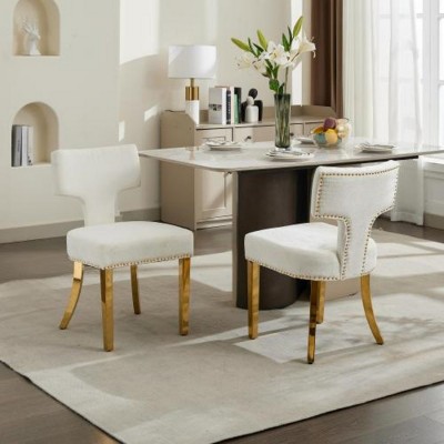 Mid-Century Modern Upholstered Dining Chairs Set of 2, Armless Chairs with Backrest and Metal Legs for Dining Room or Kitchen – The Pop Home