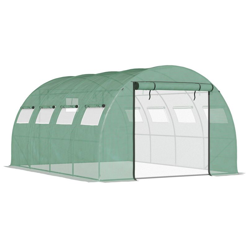 Outsunny Walk-in Tunnel Greenhouse with 2 Zippered Mesh Doors Upgraded Hot House, Green, 13' x 10' x 6.5', 1 of 8