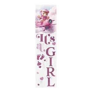 HomeRoots 36" Pink And White Solid Wood New Baby Porch Sign - 1 of 4