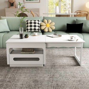 TiramisuBest Architectural Coffee Table Unique Shape Open Storage Modern Accent Living Room Centerpiece Melamine Finish - 1 of 4