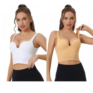 Allegra K Women's Wireless Medium Support Push-Up Fixed Straps Workout Sleep Sports Bra 2 Packs - 1 of 4