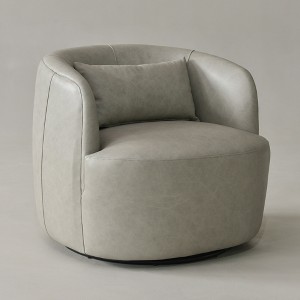 KINWELL Modern Top Grain Genuine Leather Swivel Armchair with Pillow - 1 of 4