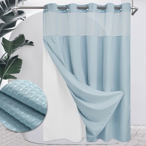 No Hook Shower Curtain with Snap in Liner, Heavyweight Waffle Fabric Bath Curtain, Hotel Grade - 1 of 4