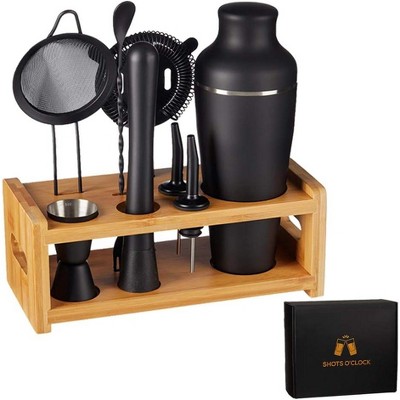 9-Piece Cocktail Shaker Bartender Kit with Stand, Boston Shaker, Mixing Spoon, Muddler, Measuring Jigger, Mesh and Regular Strainer, Liquor Pourers