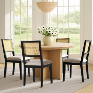 Dining Chairs, Mid Century Upholstered Dining Chairs, Rattan Back Chairs with Black Frame for Kitchen or Dining Room-Tanpinhause - 1 of 4