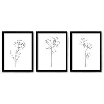 Americanflat Minimalist Botanical (Set Of 3) Triptych Wall Art Floral Sketches By Explicit Design - Set Of 3 Framed Prints