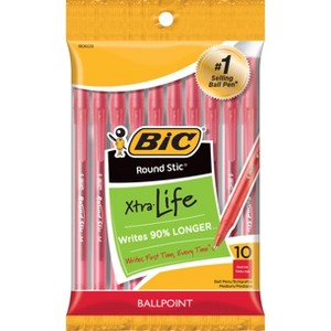 BiC Xtra Life Ballpoint Pens, 1.0mm, 10ct - Red: School Supplies, Stationery, Visible Ink, Round Stic - 1 of 4