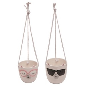 Transpac Dolomite 4.72 in. Multicolor Spring Llama Shaped Hanging Planters Set of 2 - 1 of 2