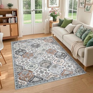 Floral Print Rugs for Living Room Bedroom Vintage Trellis Accent Rug Soft Foldable Washable Indoor Rug - 1 of 4