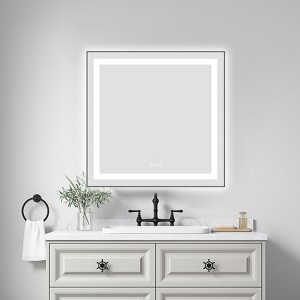 PAGED LED Bathroom Mirror with Front and Backlight, Wall Mounted Vanity Mirror with Aluminum Frame, Anti-Fog, Memory, 3 Colors - 1 of 4