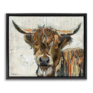 Stupell Industries Highland Cattle Cow Collage Portrait Black Floater Framed Canvas Wall Art - 1 of 4