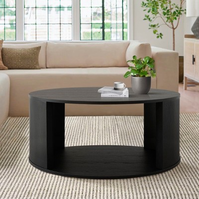 Modern Black Center Table For Living Room Large Round/Oval Wooden Coffee Table With Storage,Threshold Coffee Table Living Room Tables-Cuddlewood