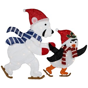 Northlight 41.25" Lighted Ice Skating Polar Bear and Penguin Outdoor Christmas Decoration - 1 of 4