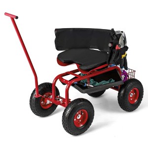 Costway Rolling Garden Cart Outdoor Gardening Workseat withAdjustable Height &Tool Storage Green/Blue/Red - 1 of 4