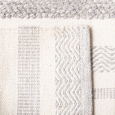 Ivory and Gray Striped Wool Cotton 8' x 10' Area Rug