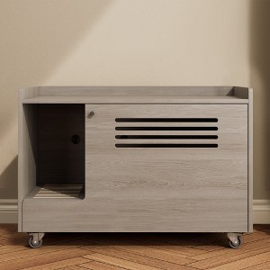 Chic Crate-Gray End Table for Cat Litter Box Enclosure - Hidden Wood Furniture with Top Fence, Multi-Use Storage Bench - 1 of 4