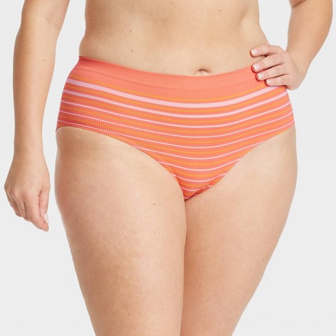 Women's Striped Seamless Hipster Underwear - Auden™ Coral 2X