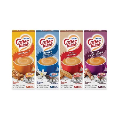 Coffee mate Liquid Coffee Creamer, French Vanilla/Hazelnut/Italian Sweet Cream/Original, Mini Cups - Case of 4 - 50 tubs, 0.38 oz