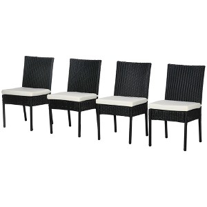 4 PE Rattan Outdoor Dining Chairs with Cushions, Patio Wicker Dining Chairs with Backrest - 1 of 4